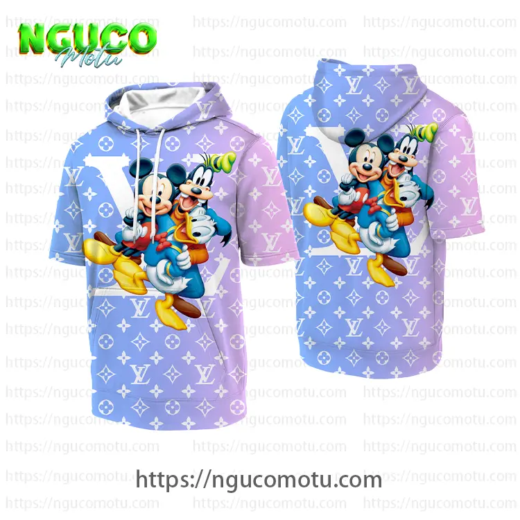 Louis vuitton and disney mickey mouse with friends hooded short sleeve t-shirt gift uninque for kid man women